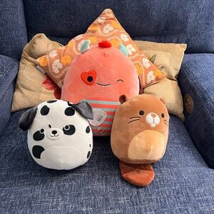 Squishmallows Willett the Peach Monster 11” Dustin Dalmatian and Chip Beaver